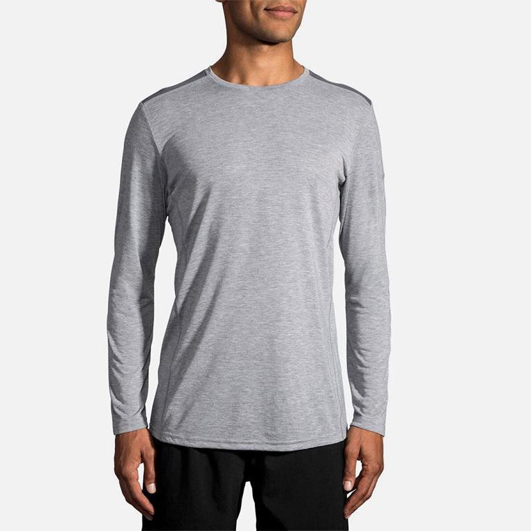 Brooks Distance Mens Long Sleeve Running Shirt - Grey - Indonesia (ULRE-80649)